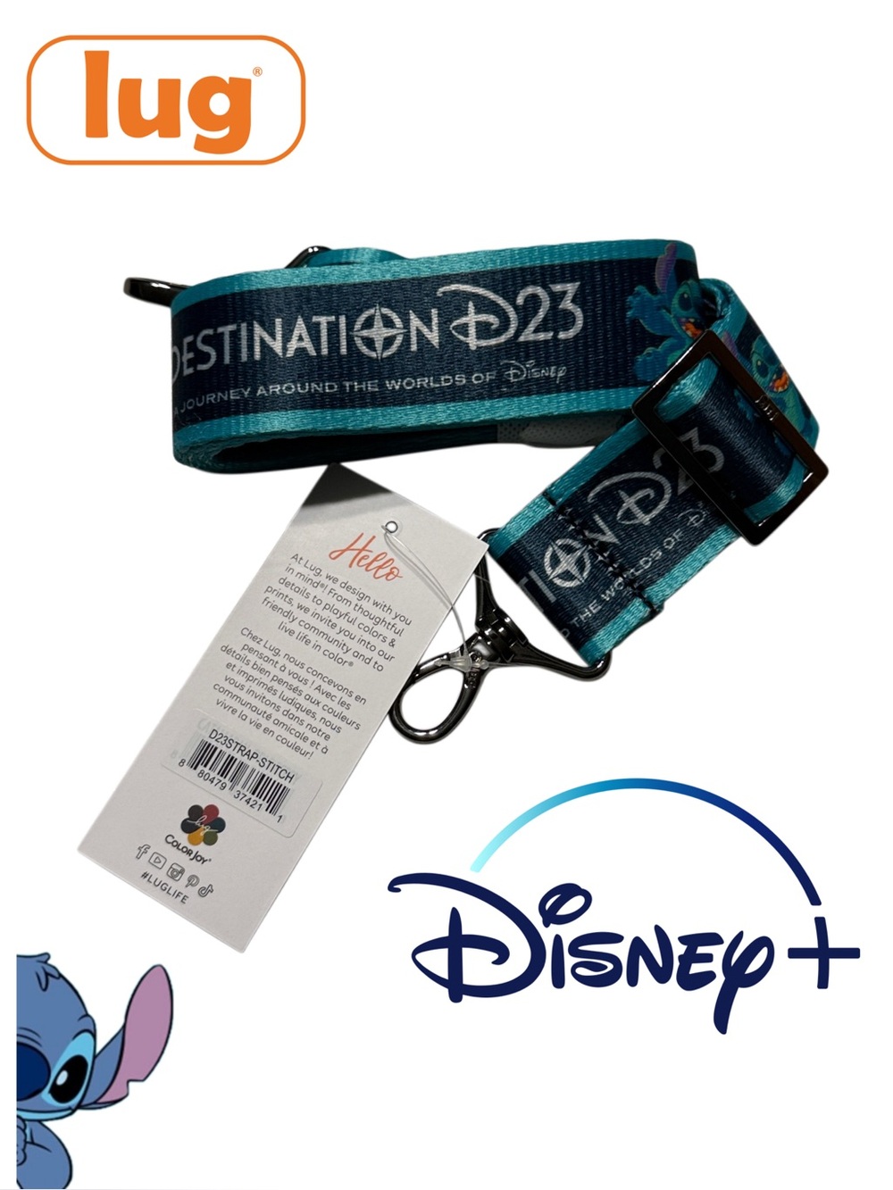 Lug x Disney D23 Teal & Indigo Adjustable Webbed Crossbody Strap NWT Stitch